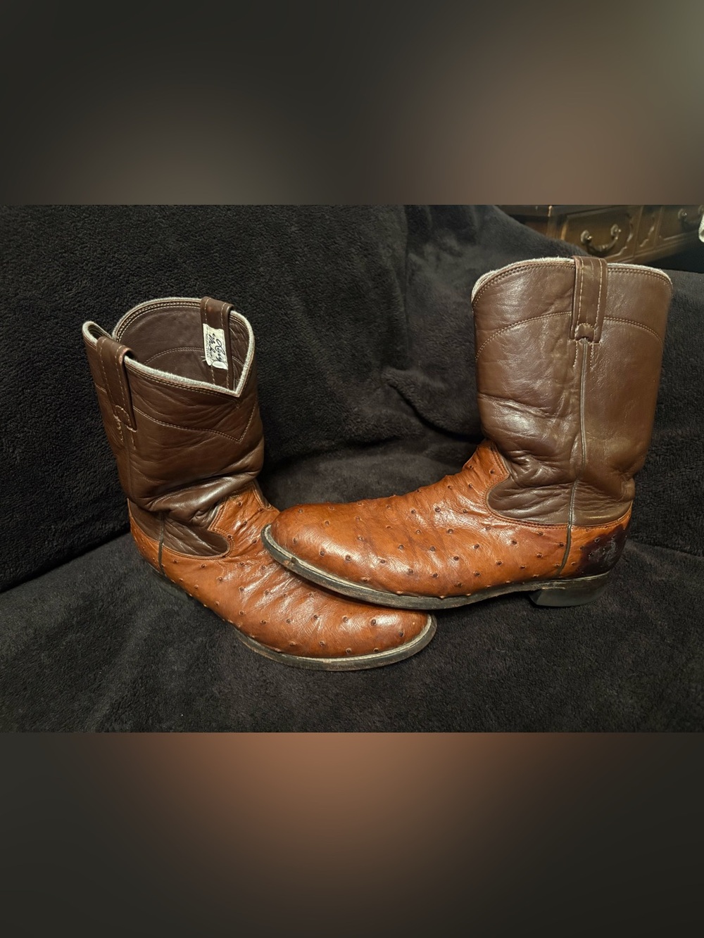 Larry Mahan Vintage Full Quill Ostrich Leather Western Cowboy Boots, US 10 D